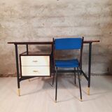Vintage lacquered top desk with iron structure and pointed brass feet