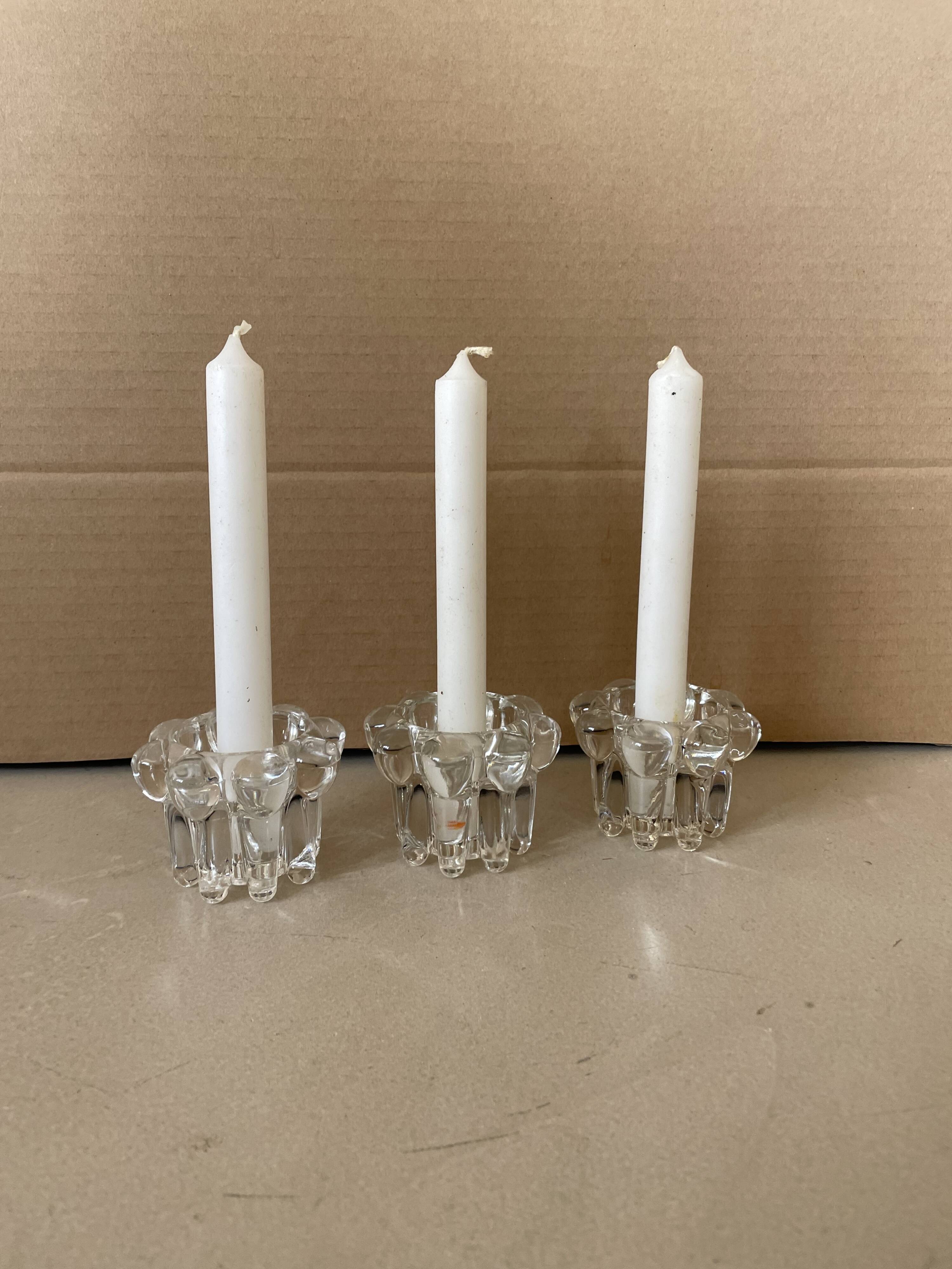 Set of 3 old glass candlesticks
