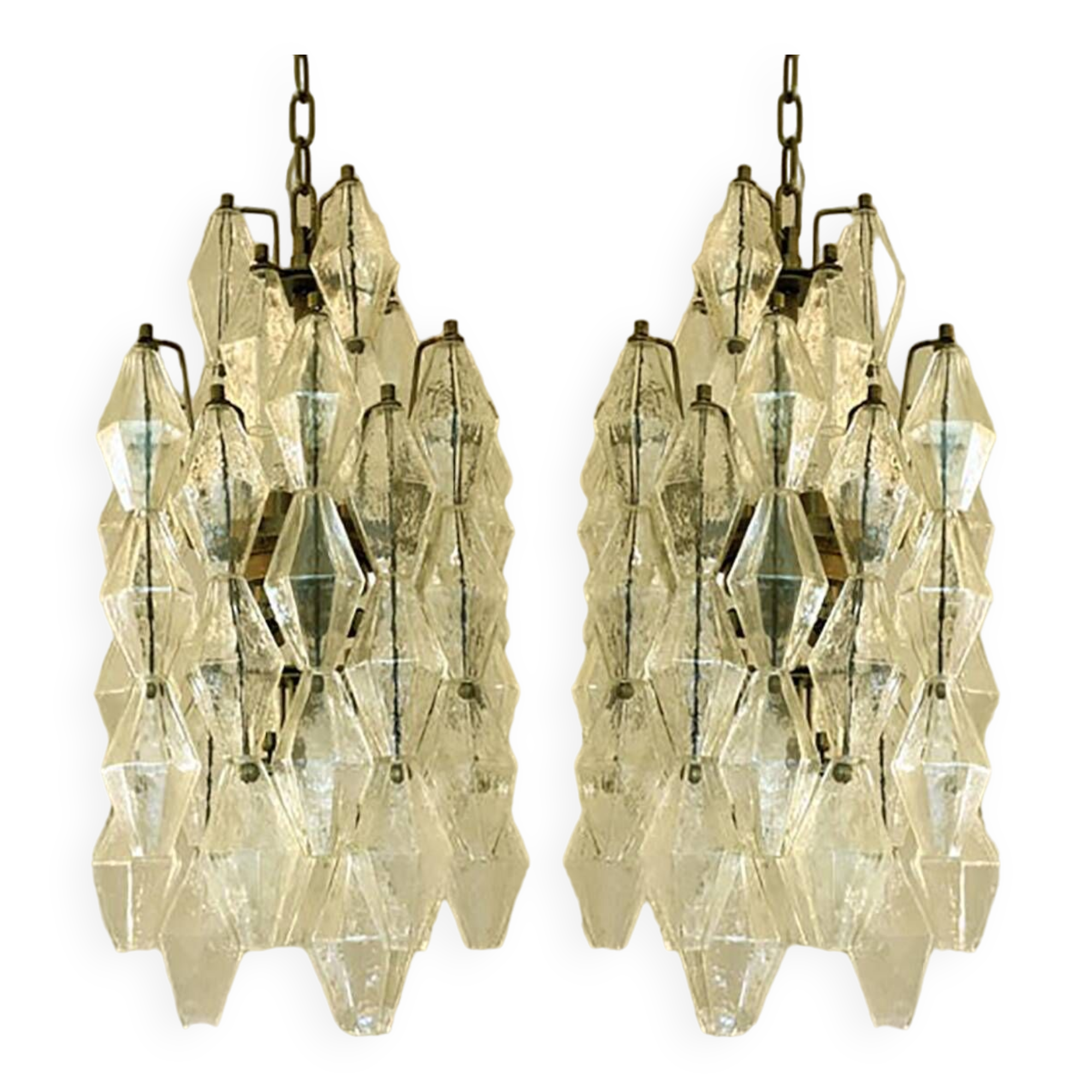 A pair of champagne "poliedro" murano glass chandelier
