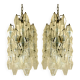 A pair of champagne "poliedro" murano glass chandelier