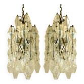 A pair of champagne "poliedro" murano glass chandelier