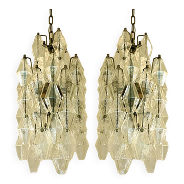 A pair of champagne "poliedro" murano glass chandelier