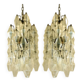 A pair of champagne "poliedro" murano glass chandelier