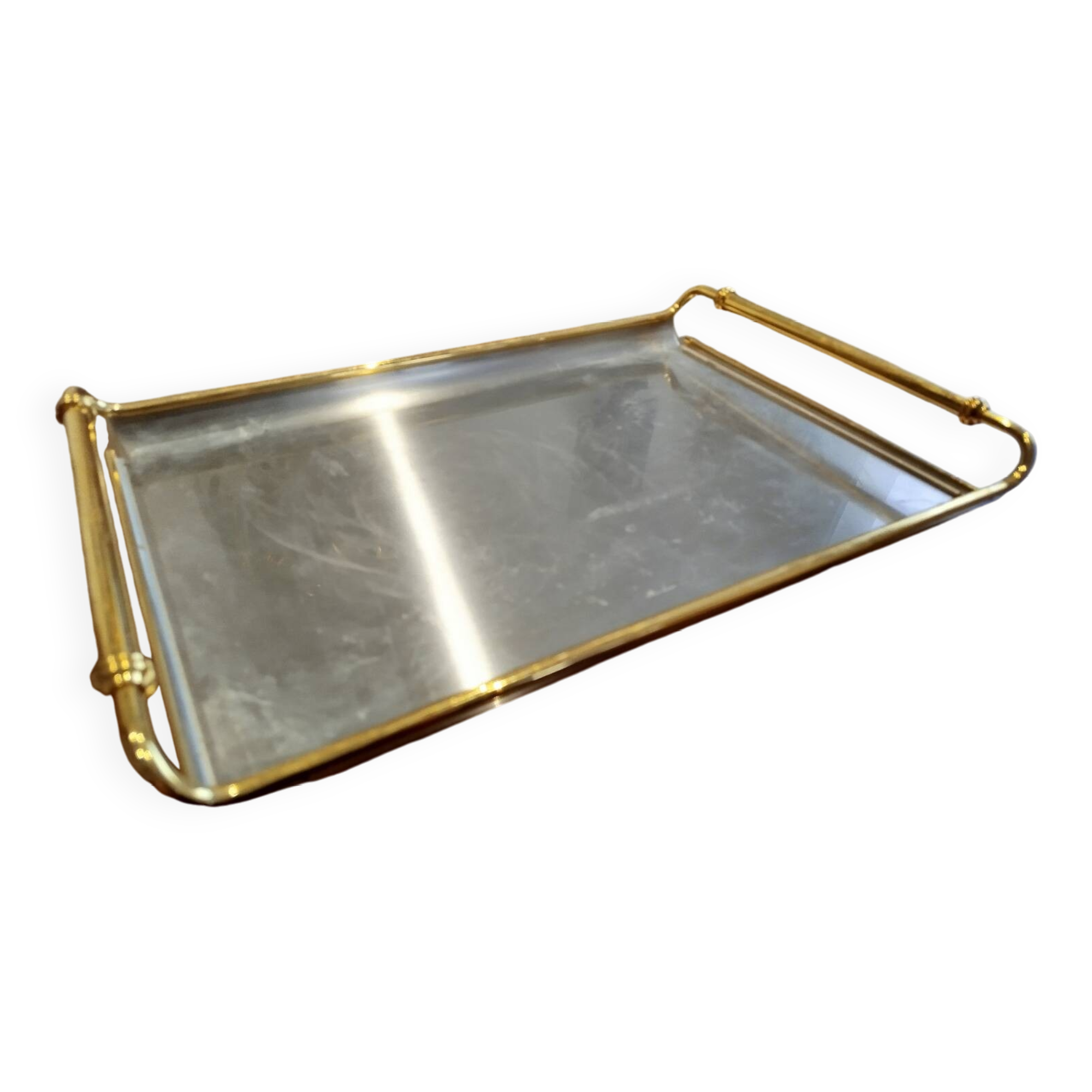 Rectangular brass and metal tray, 70s