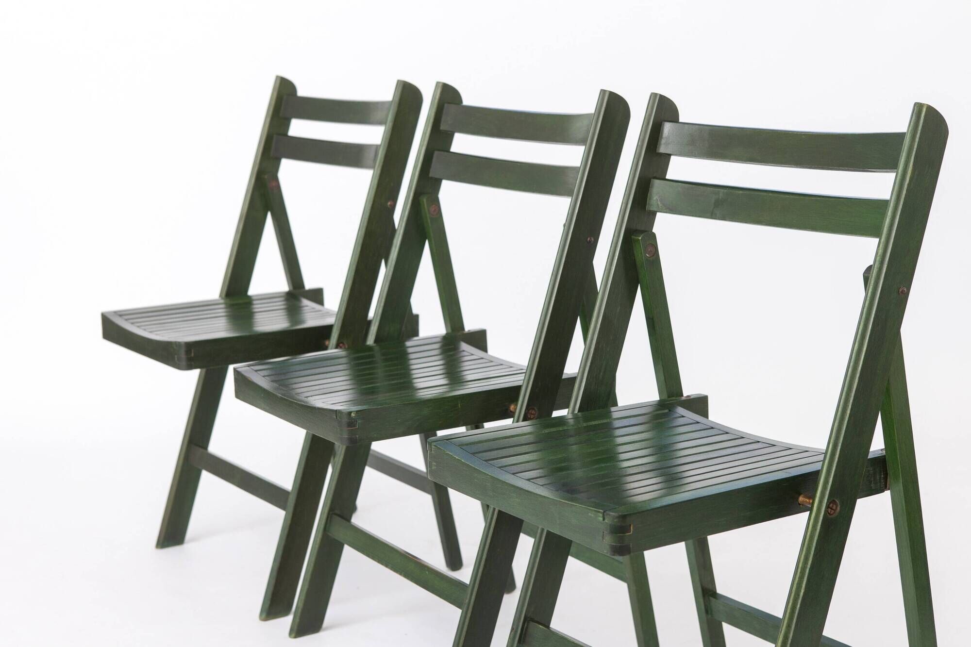 Set of 4 Vintage Green Folding Chairs, German Beech Wood Chairs,  60s–70s
