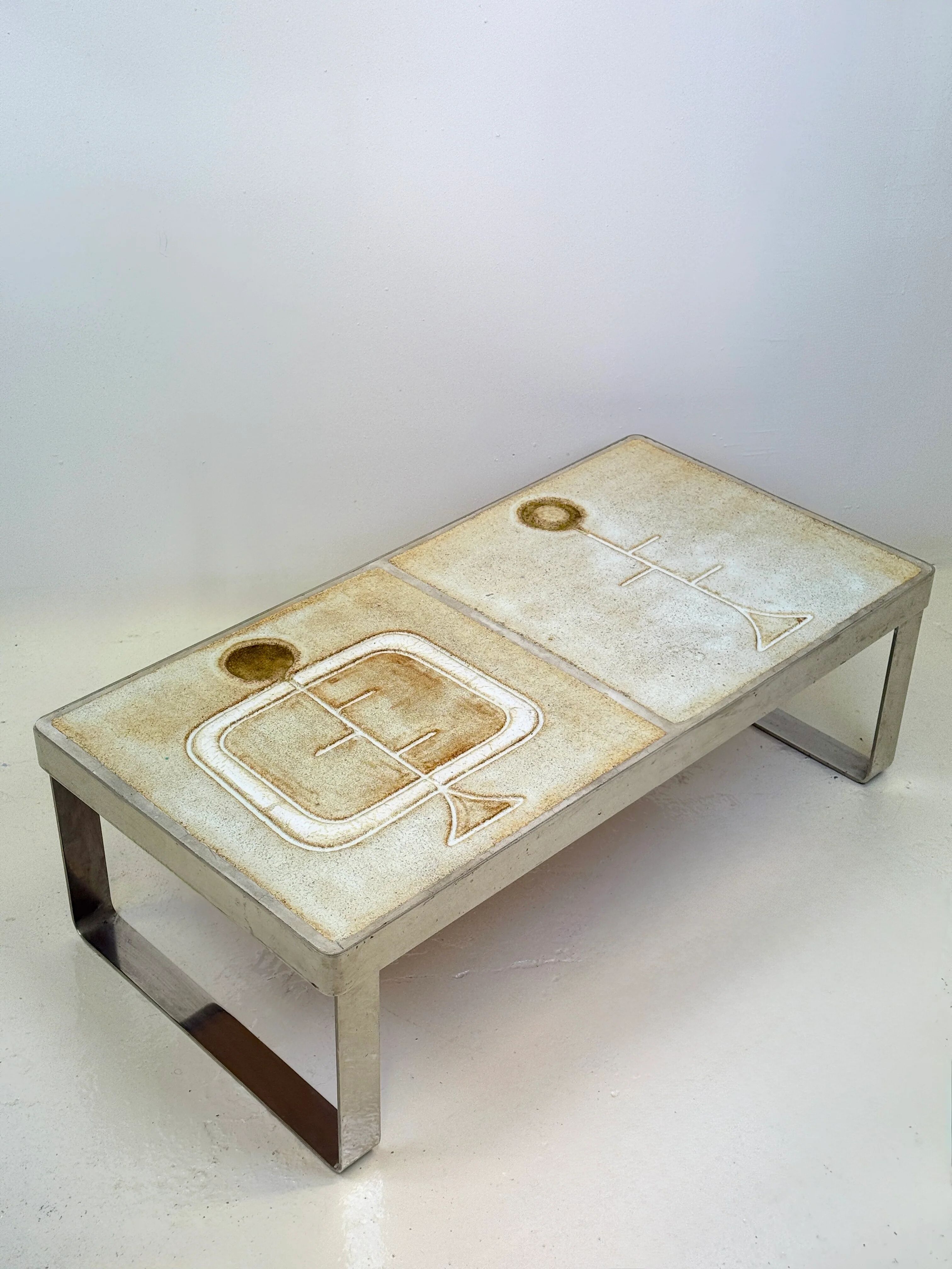Table basse céramique / chrome — Jean Gregorieff, France, 1970s