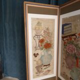 Screen 4 korean pans with flower patterns circa 1950 1970 h 156 l 180