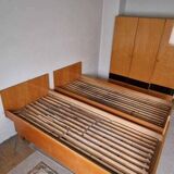 Double bed Mid-Century in brown and black wood, 1960s, Czech production.