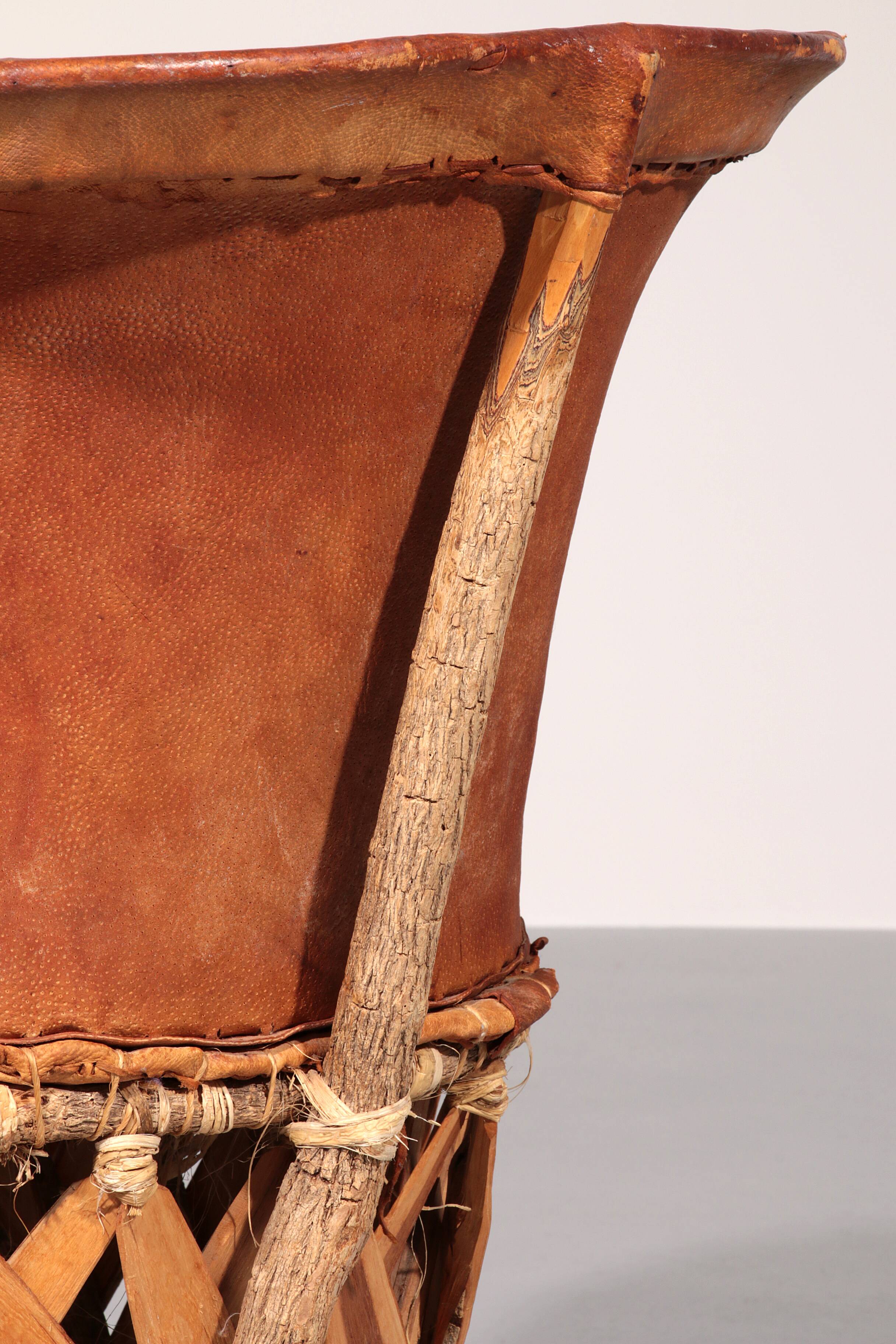 Folk art equipale ostrich chair leather mexico 1970s