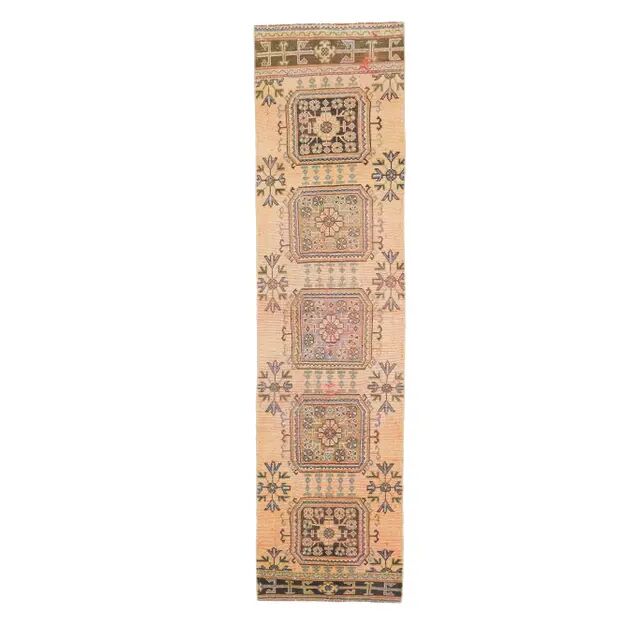 Vintage Turkish Handmade Wool Cotton Orange Runner 80x325