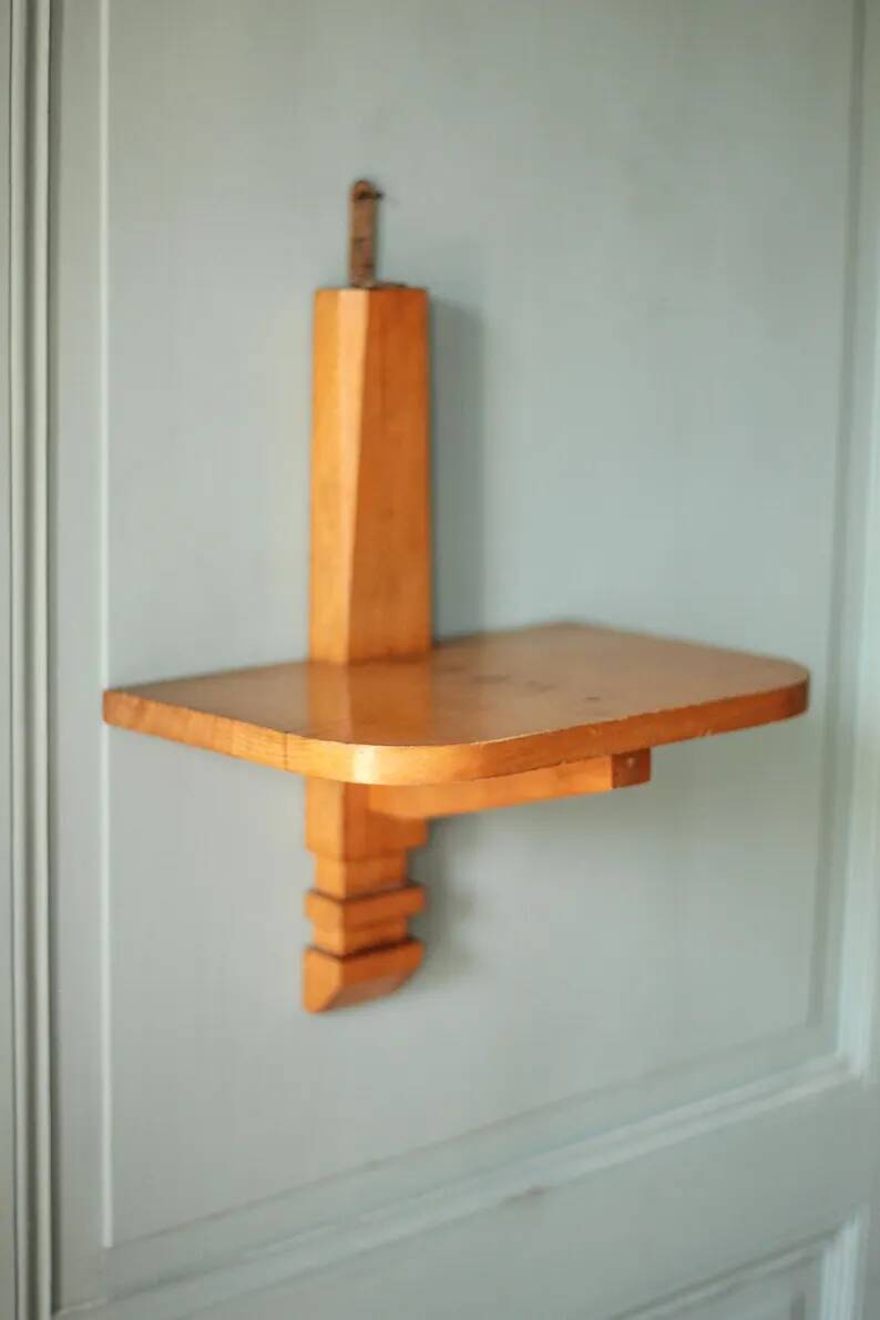 Wall wooden shelf, vintage wooden furniture, Art Deco wall shelf, interior decoration