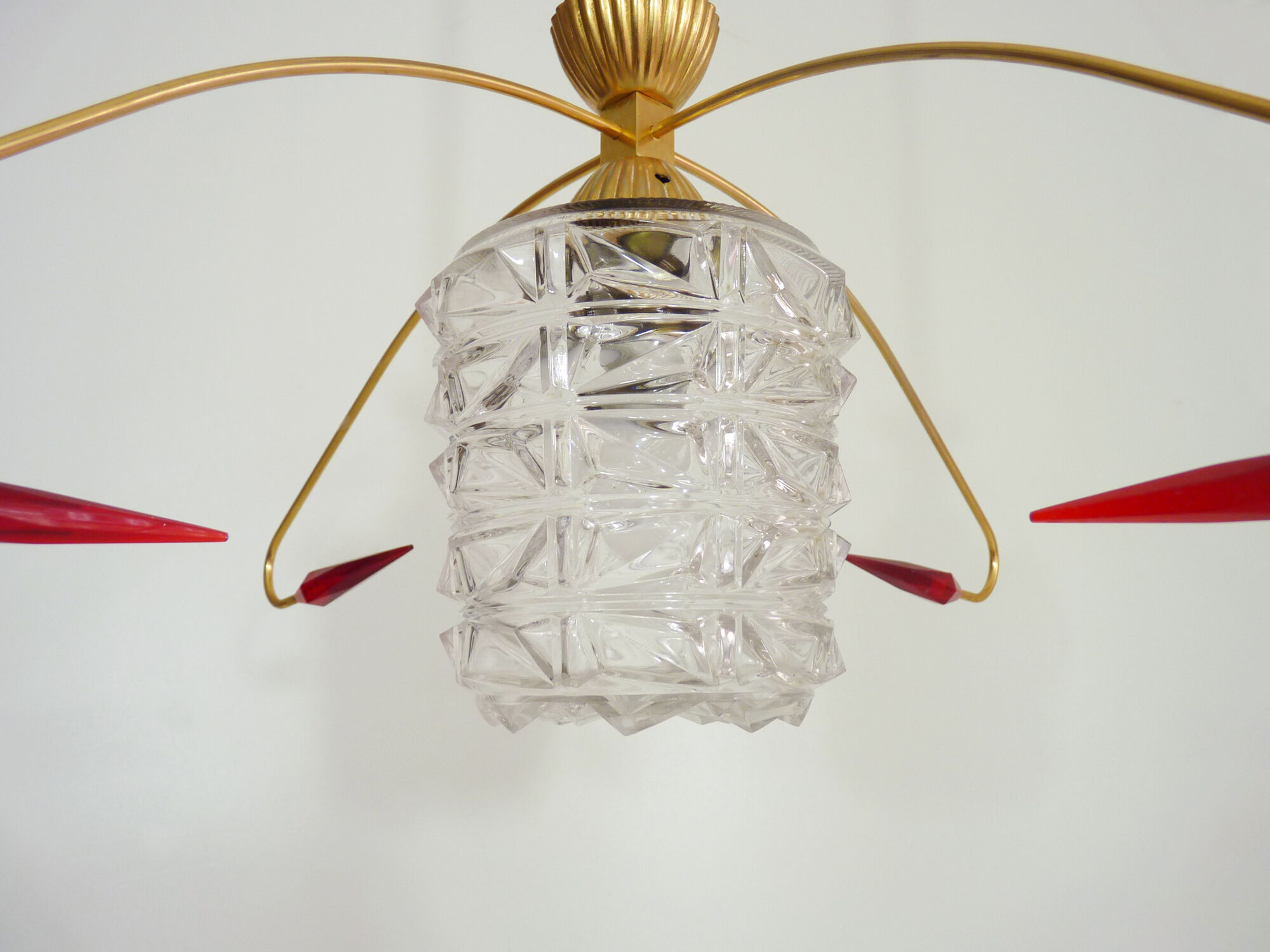 Brass chandelier with glass globe, 4 arrows