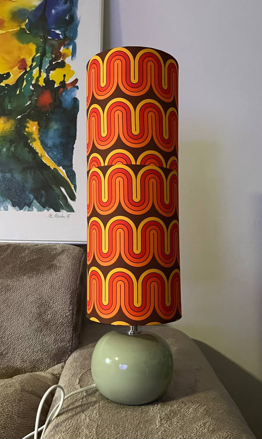 Lamp placed, handmade lampshade.