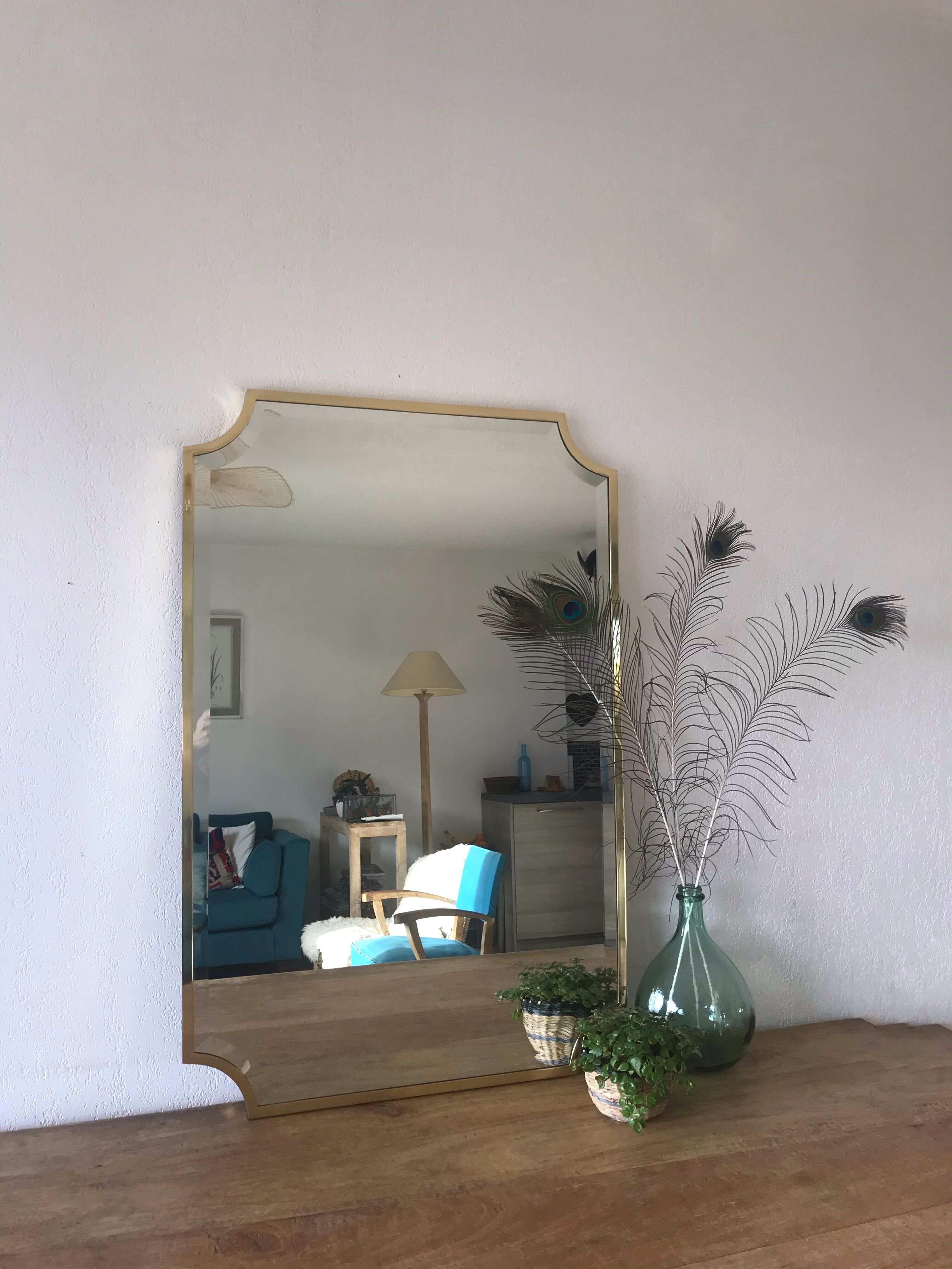 Brass bevelled mirror, Italy, 60s