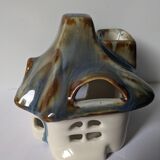 Blue and brown house-shaped photophore of Sandstone Cloud - H: 10cm