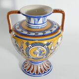 Large Hand-Painted Ceramic Double Handled Vases,  France, Set of 2