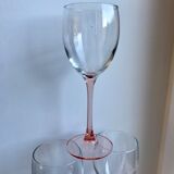 Set of 6 wine glasses with pink feet 70s
