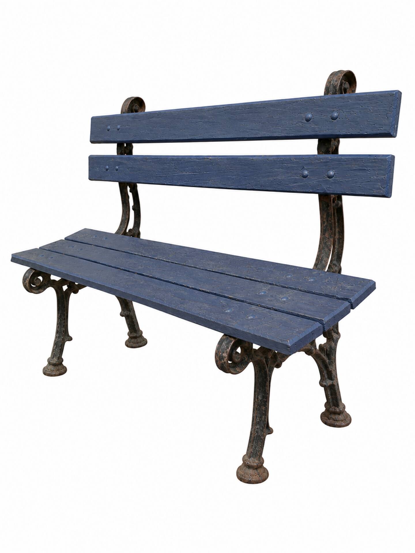 Old cast iron and wood garden bench repainted.