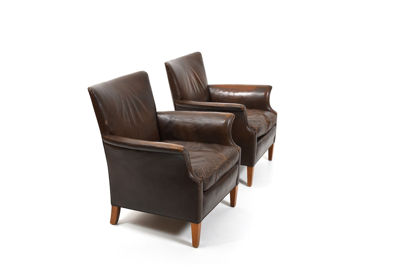 Pair of old Danish club chairs in patinated leather 1940s