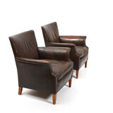 Pair of old Danish club chairs in patinated leather 1940s