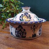 White and blue ceramic tagine dish with oriental patterns