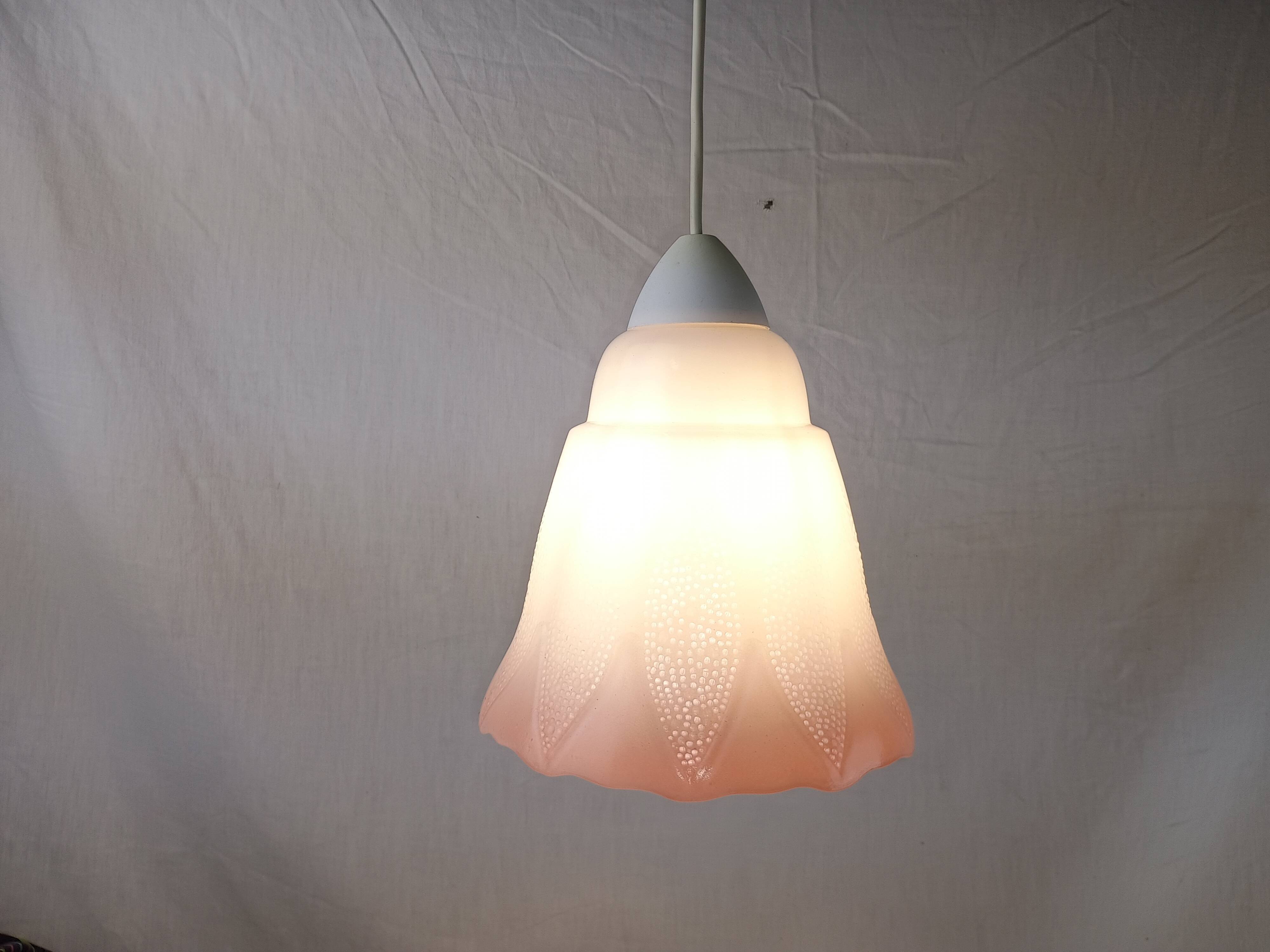 Mid-century white and pink glass suspension French vintage 1950