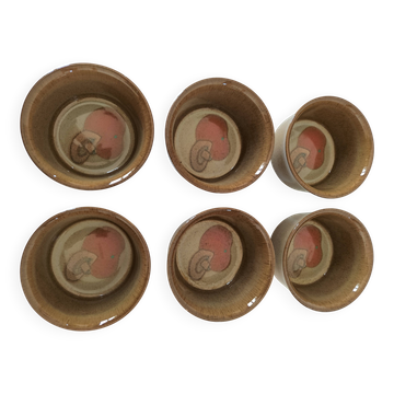 6 Denby stoneware ramekins with mushroom design - 1970s
