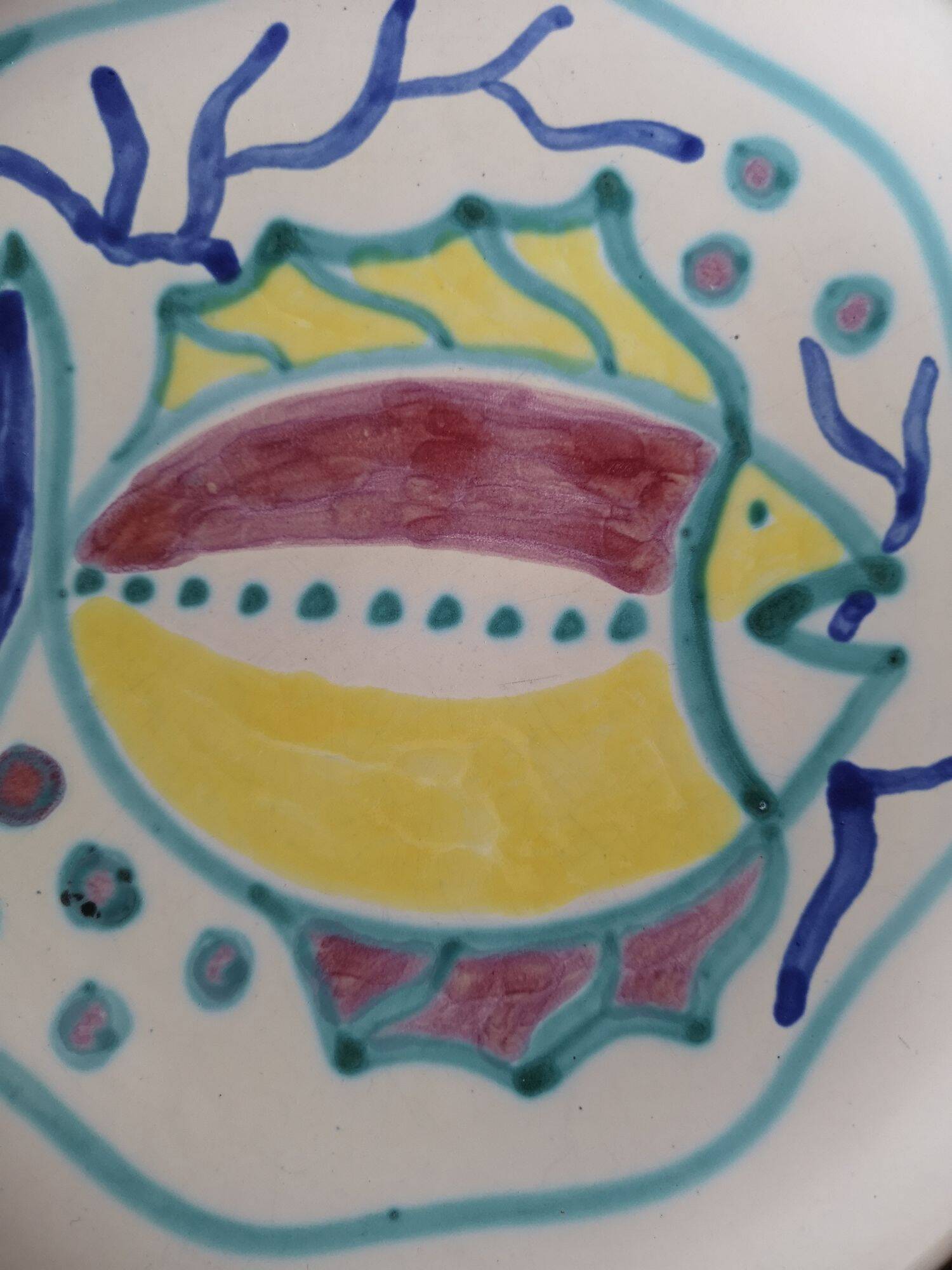 Enamelled ceramic plate with fish decoration - Gérard Hofmann - Vallauris - 1950s