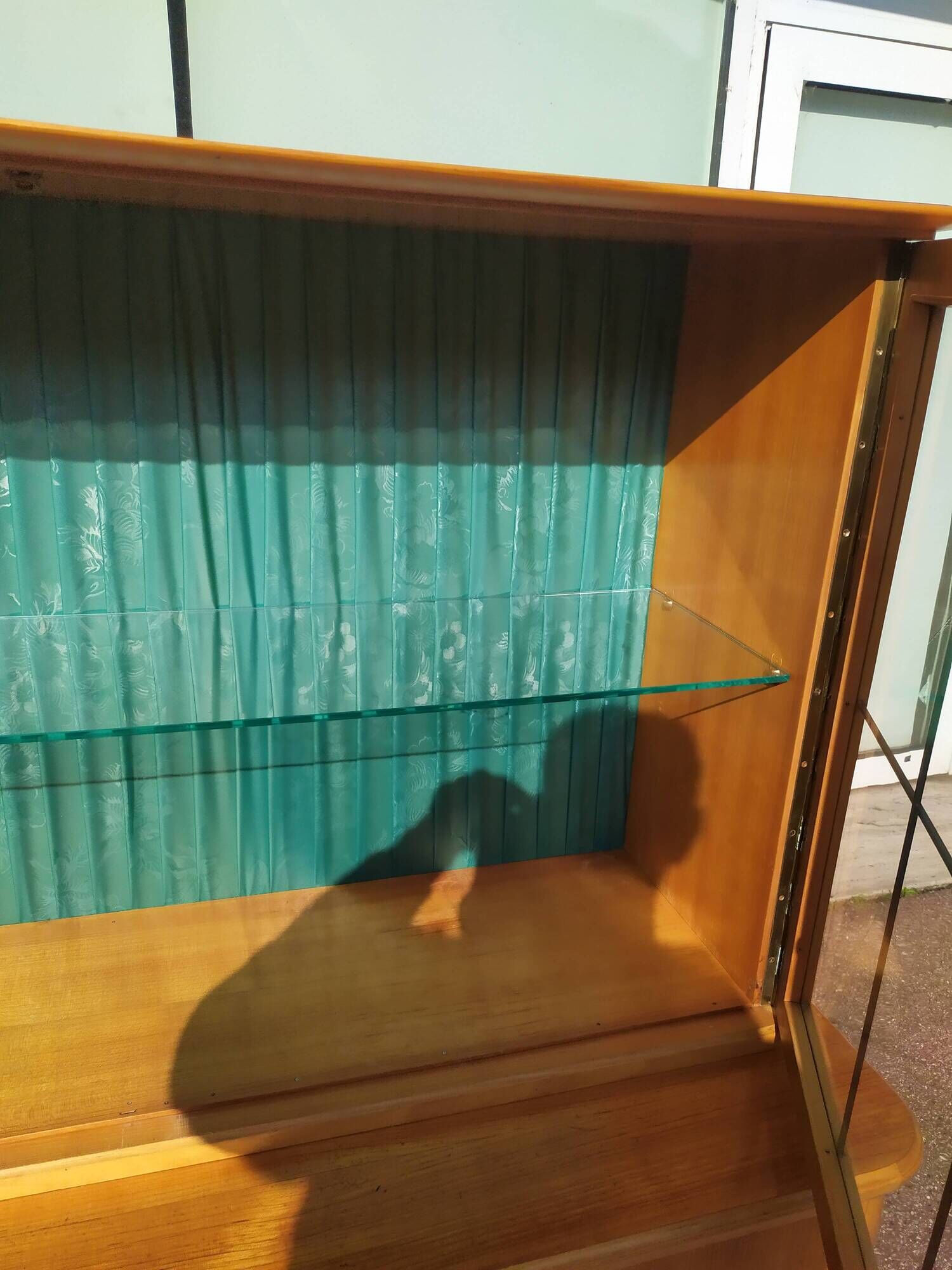 Small high sideboard - sideboard - wood - glass - vintage
