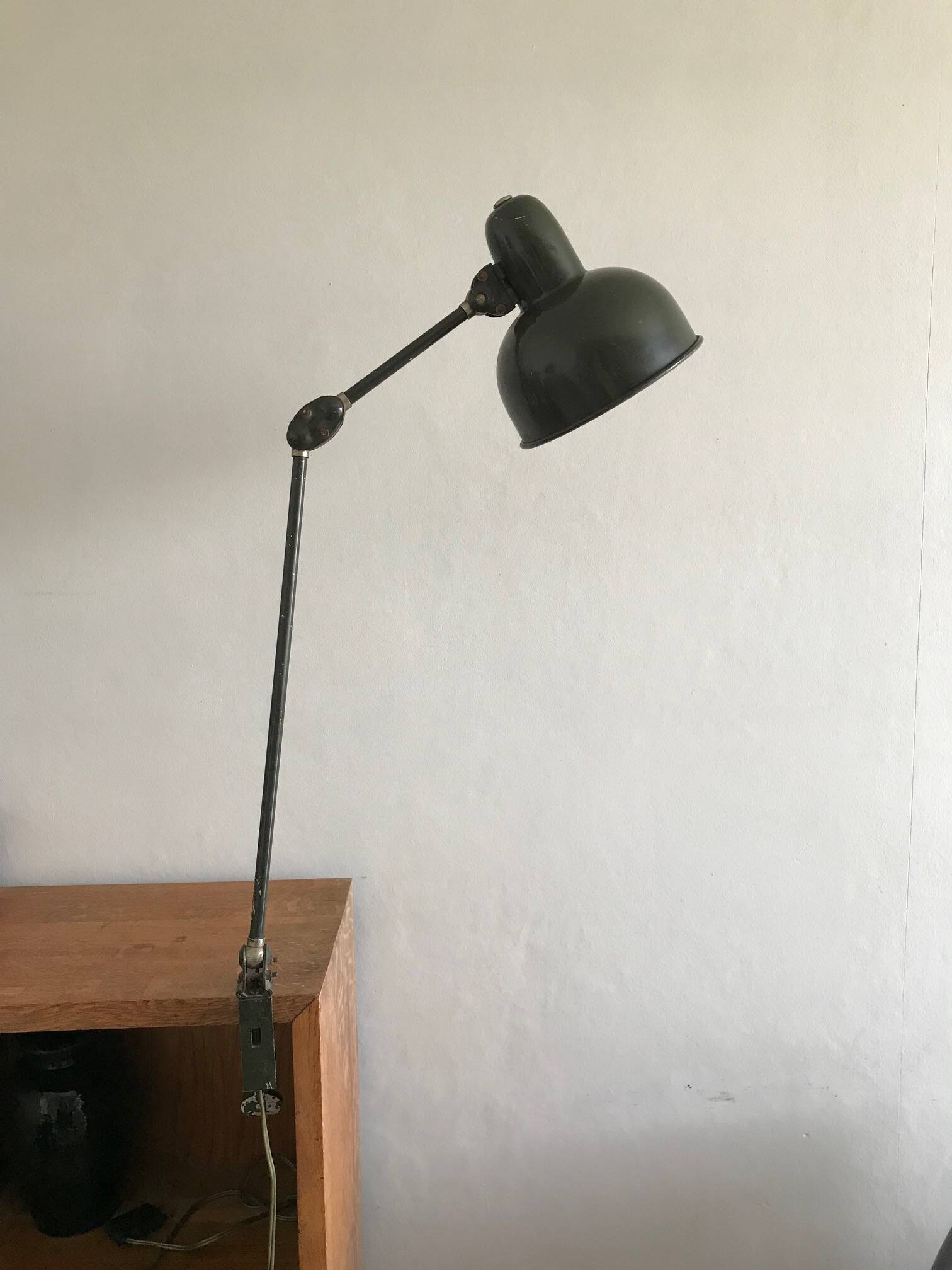 1950s English green workshop lamp