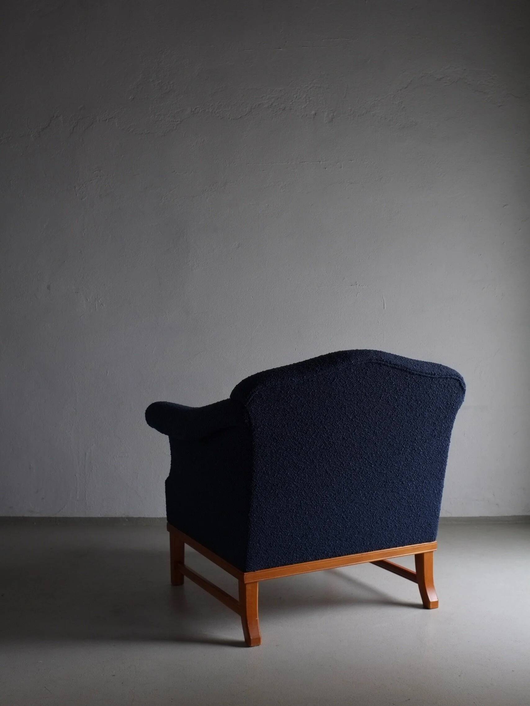 Navy boucle lounge chair | Sweden | 1940s