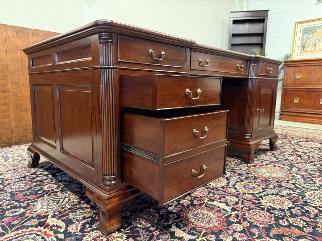 English Chesterfield desk with green leather
