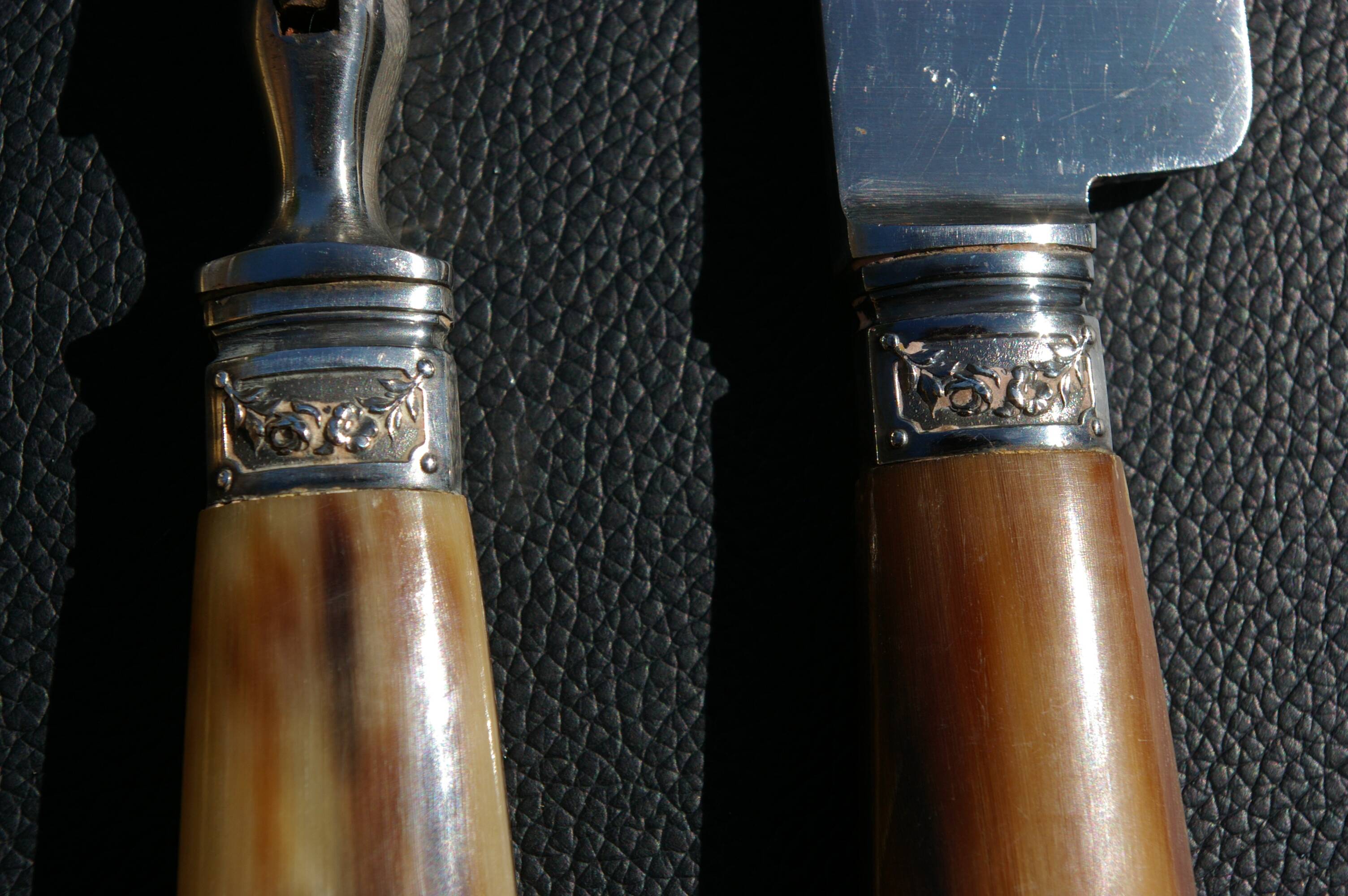 Carving Set + Salad Server Horn and Stainless Steel