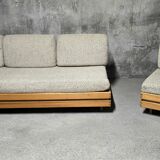 Sofa - daybed and armchair by Maison Regain 60/70 in vintage elm