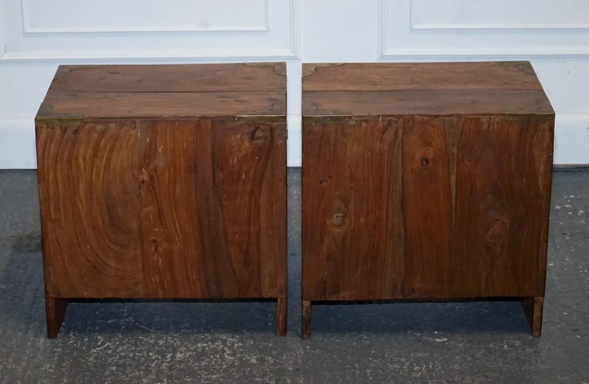 Vintage Military Campaign Brass Bedside Tables, Set of 2