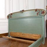 Art Nouveau bed in carved and painted wood, Poppies, Circa 1900