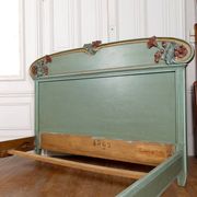 Art Nouveau bed in carved and painted wood, Poppies, Circa 1900