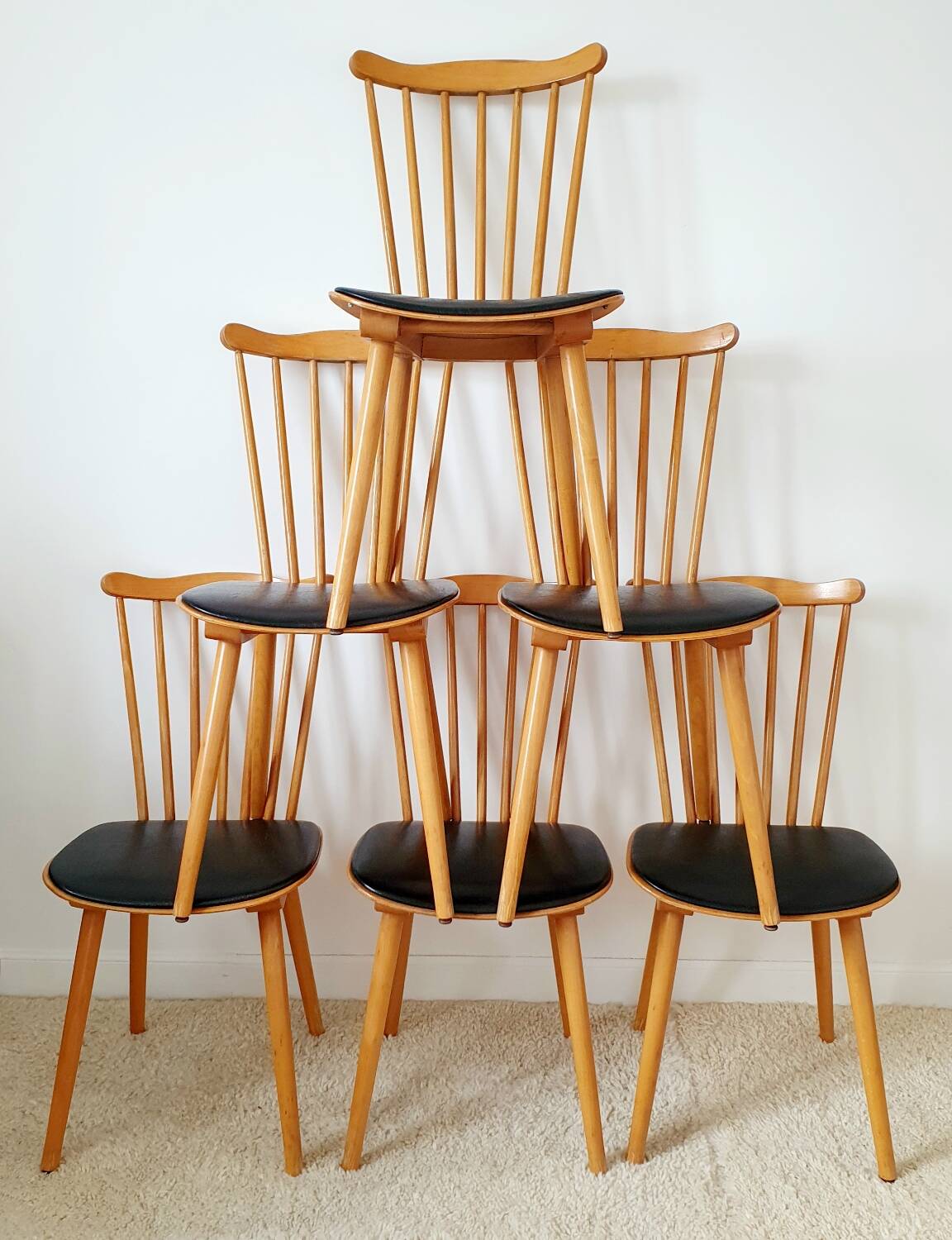 6 Sonata 842 chairs by Baumann, 1960