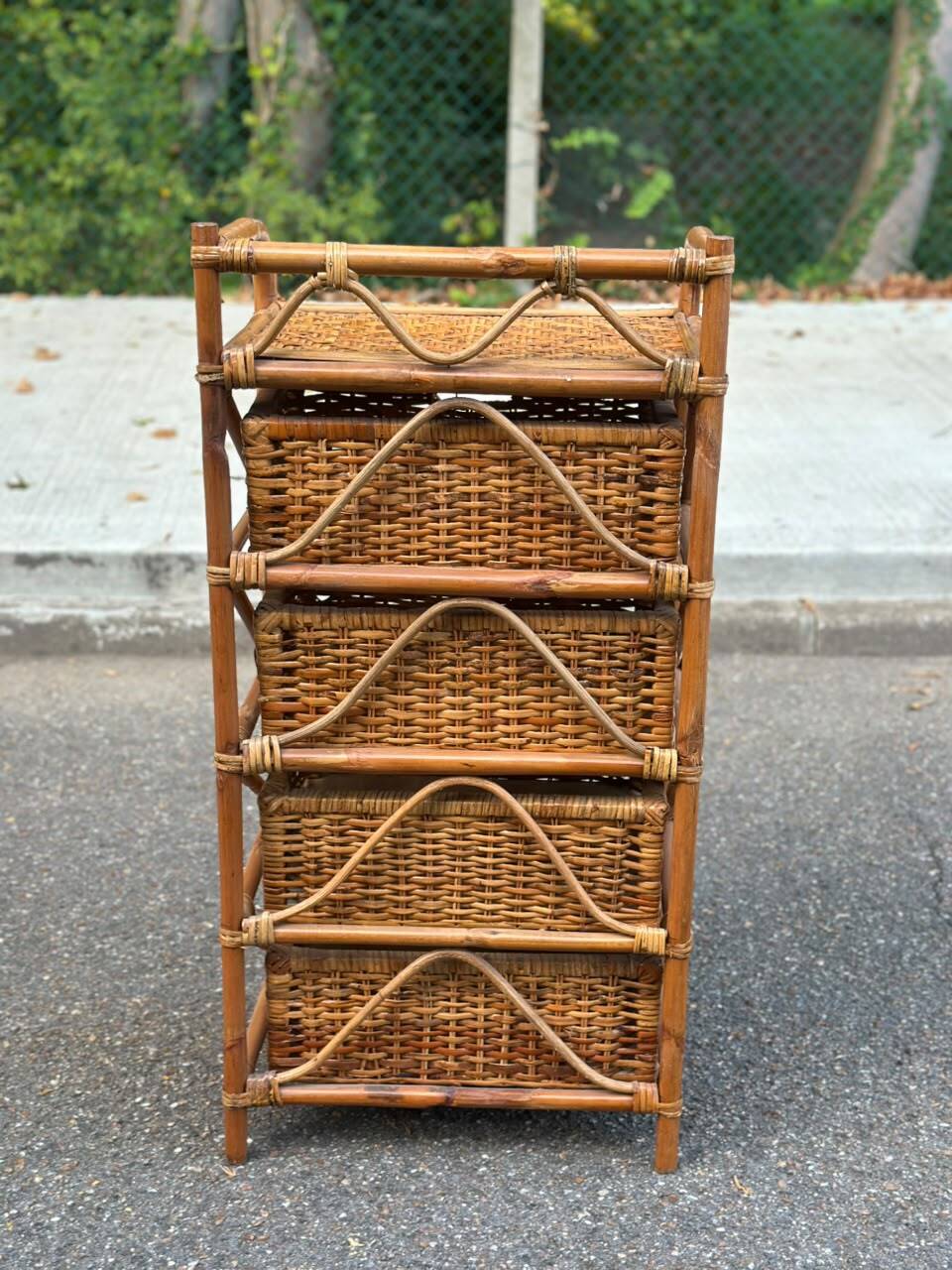 Vintage 1970s rattan and wicker chest of drawers with 4 drawers.