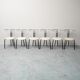 Set of 6 vintage chairs in chromed metal and white fabric, 1980s modernism
