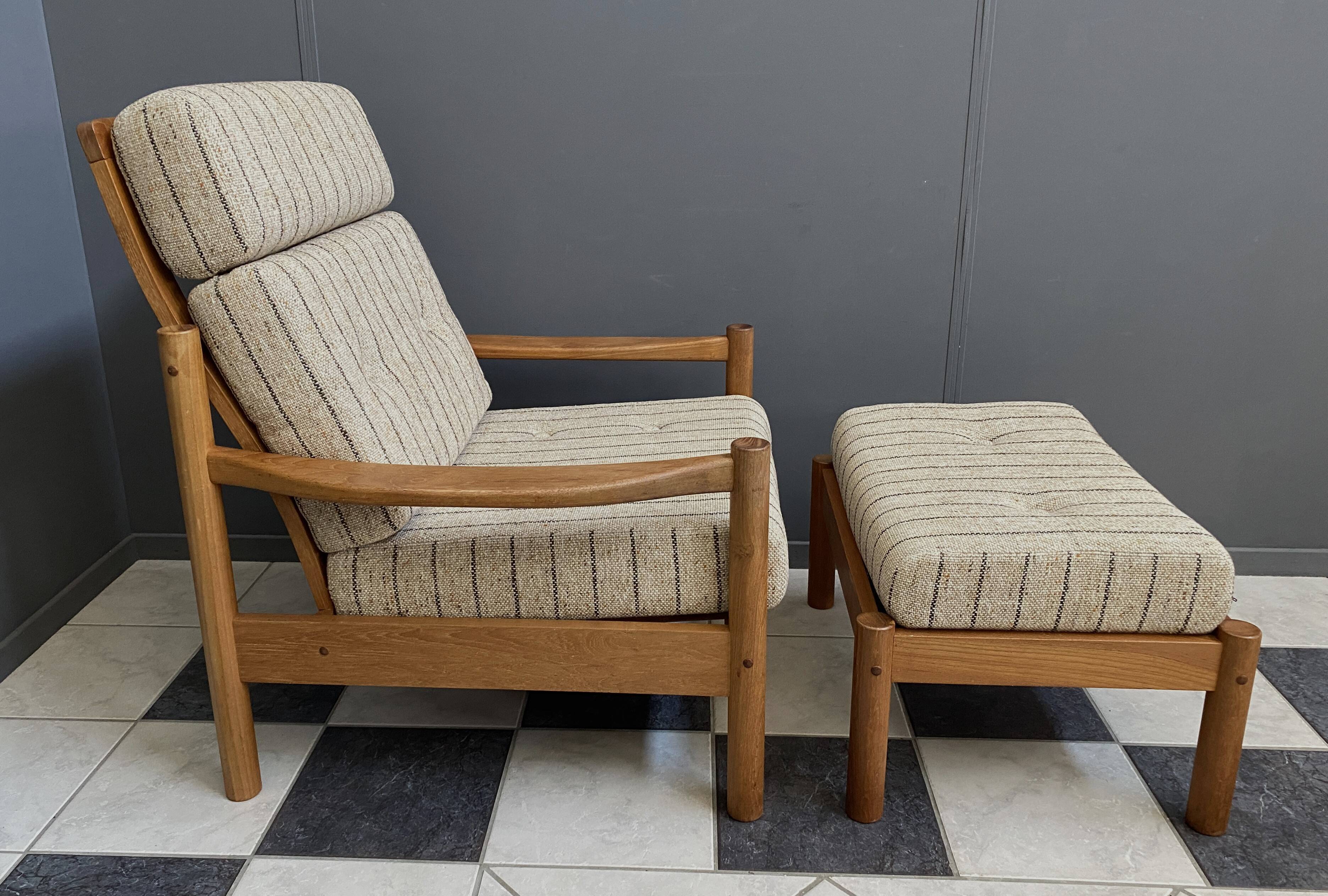 High back relax chair with hocker 1960s by Tarm Stole Denmark
