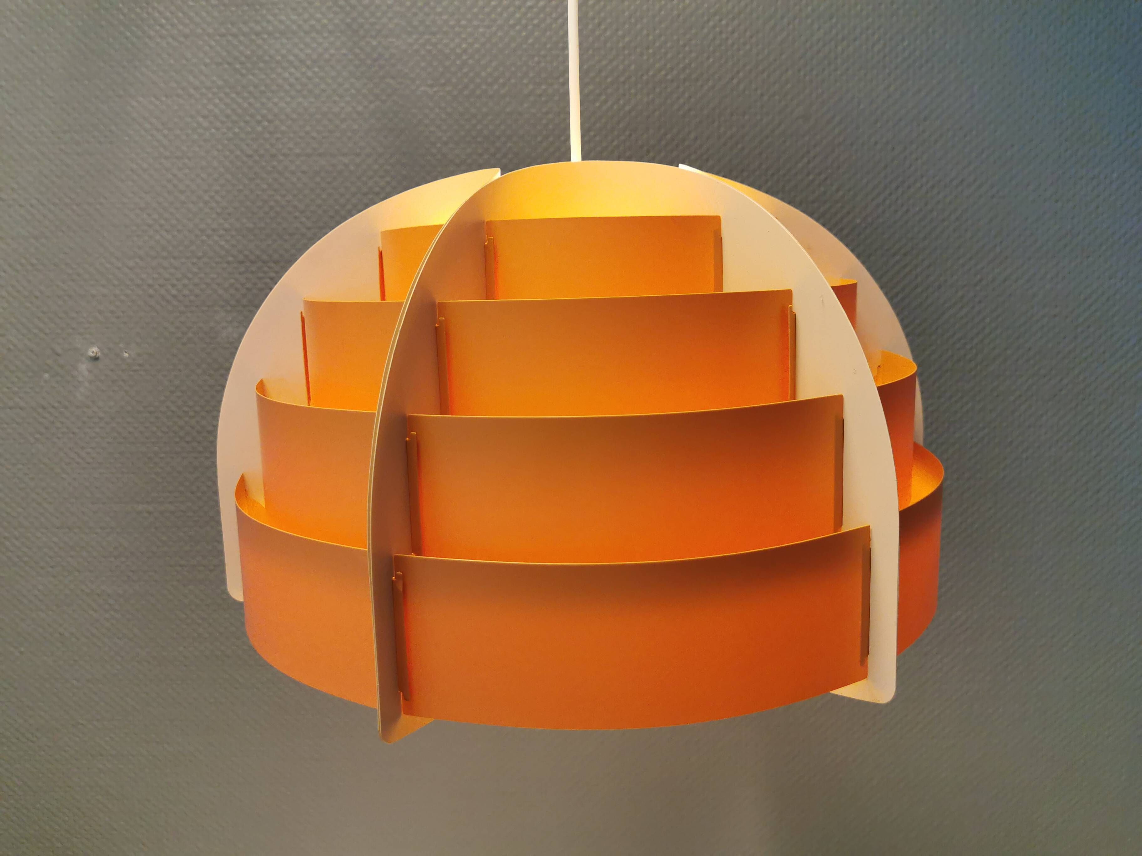 Hanging lamp made of plastic slats by Lars Schiøler for Hoyrup Lighting Denmark 1976.