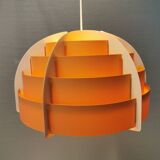 Hanging lamp made of plastic slats by Lars Schiøler for Hoyrup Lighting Denmark 1976.