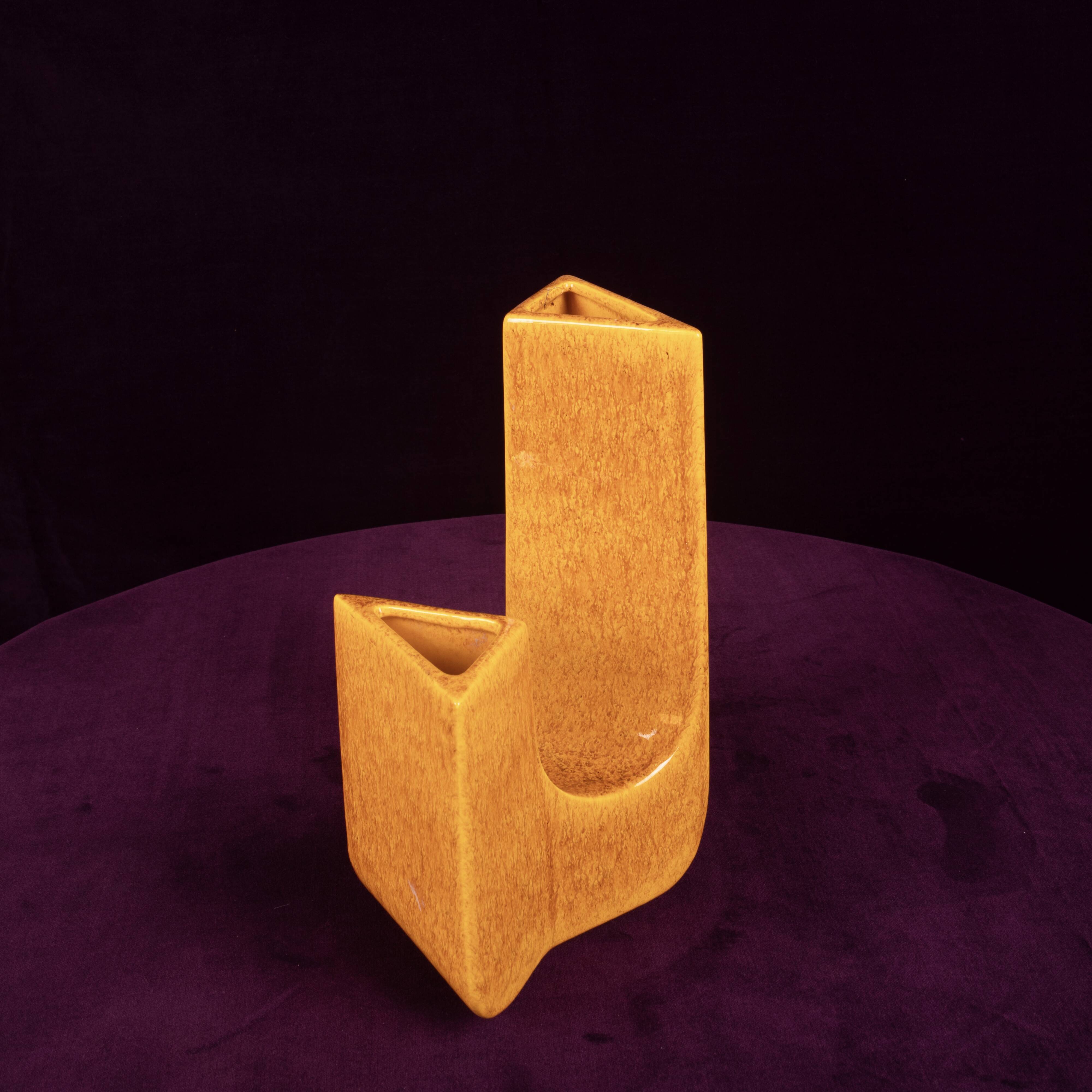 Sculptural Amber Ceramic Space Age Vase, Italy 1970
