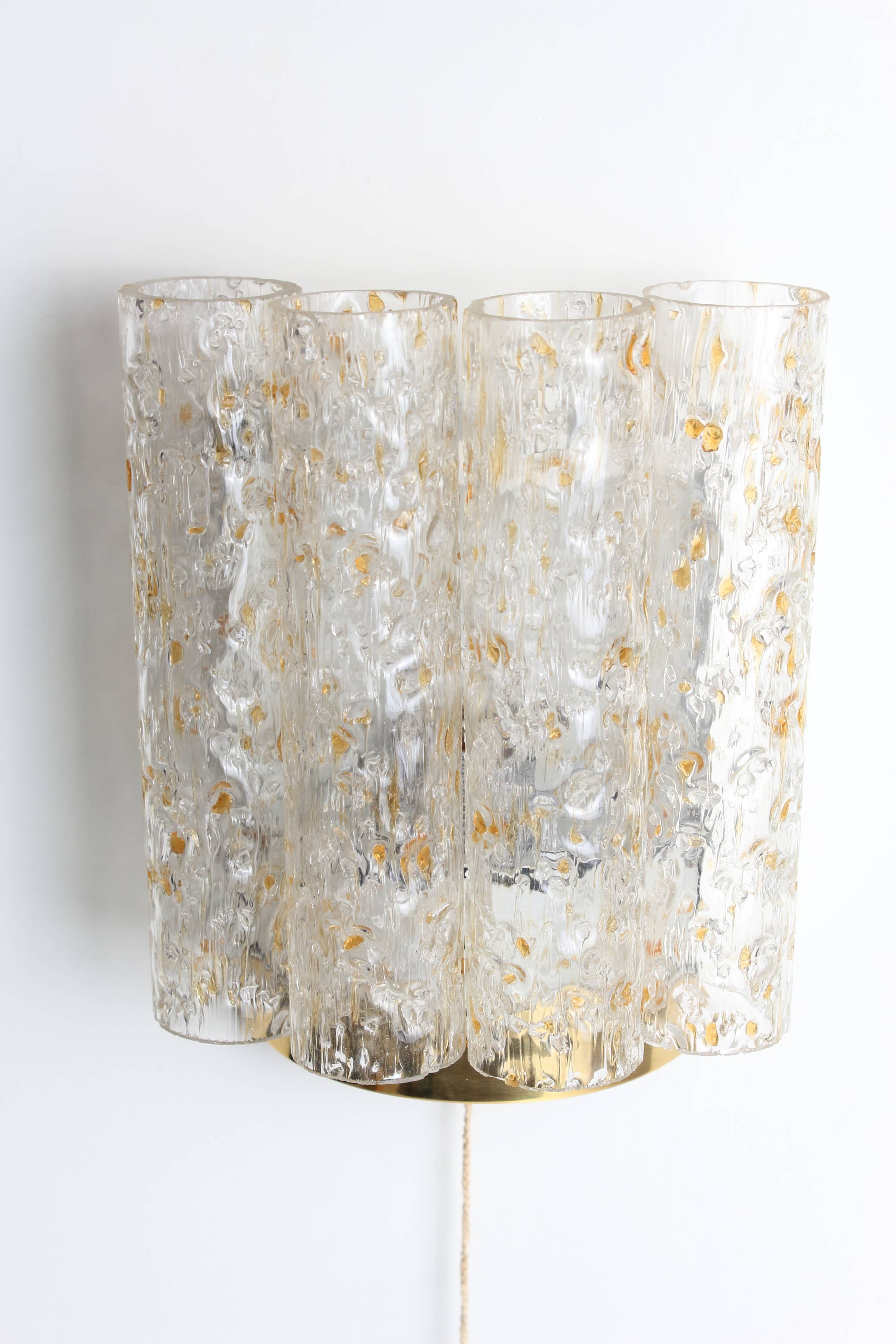 Gold metal and Murano glass wall light by DORIA, 1970s.