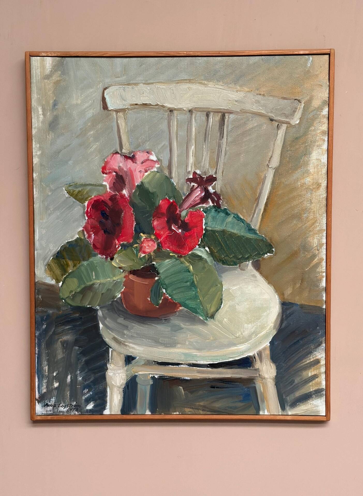 Huile sur toile originale suédoise – “Gloxinée” par Aina Engström