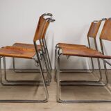 Set of 4 vintage leather and chrome metal chairs, 1970