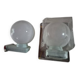 paire d'applique vintage en verre opaline support bleu neuve