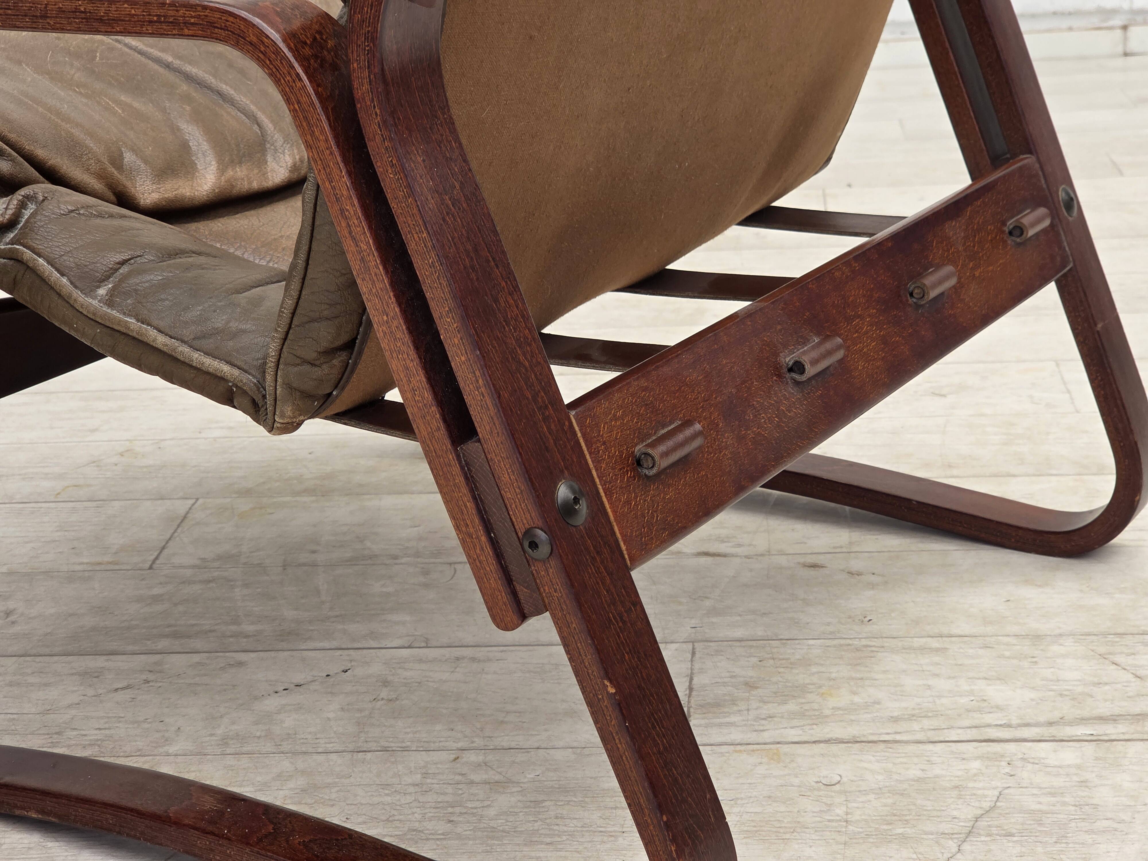 1970s, Norwegian lounge chair, brown furniture leather.