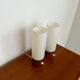 Paire de petites lampes poser teck et opaline
